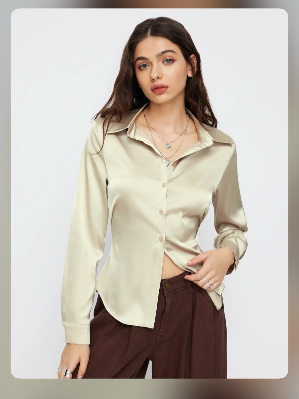 Cider SATIN COLLAR LONG SLEEVE SHIRT S WC8-43